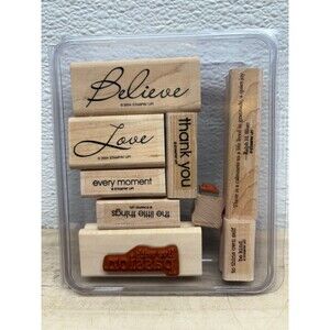 Set Of 9 Stampin Up Wood Mounted Rubber Stamps